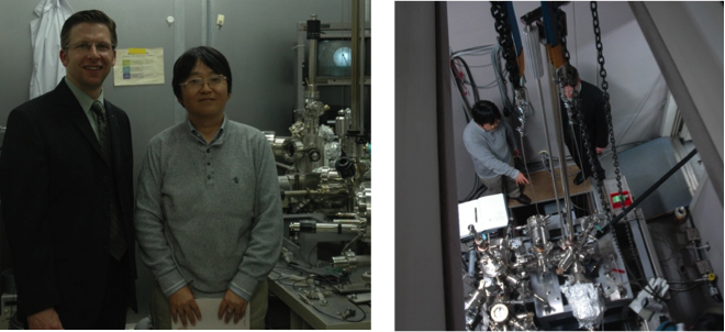 Prof. Yokio Hasegawa (Tokyo University) demonstrates the low-temperature microscopes that are used in his lab. 