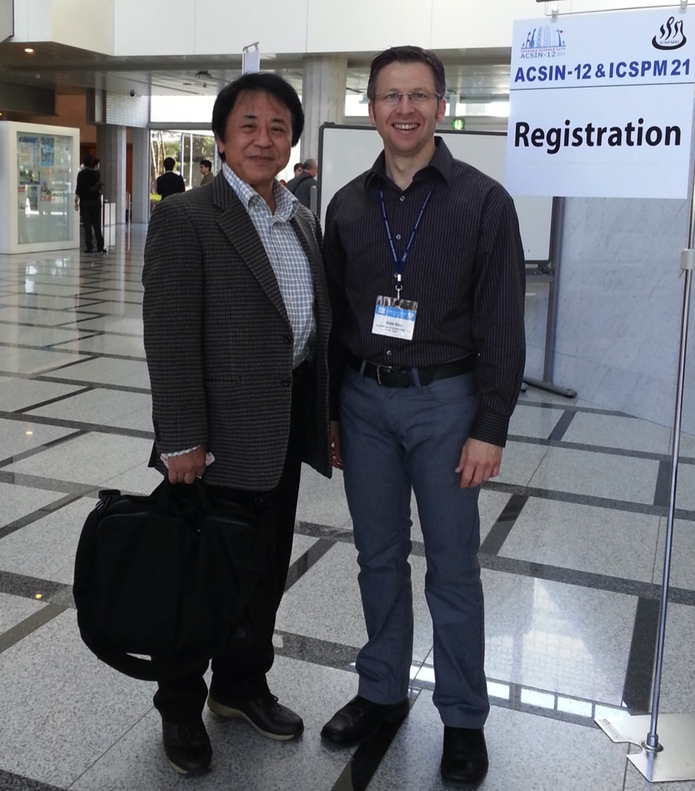Prof. Hidemi Shigekawa, Chair of the Steering Committee of ACSIN-12 &amp; ICSPM21, together with Volker Rose. 