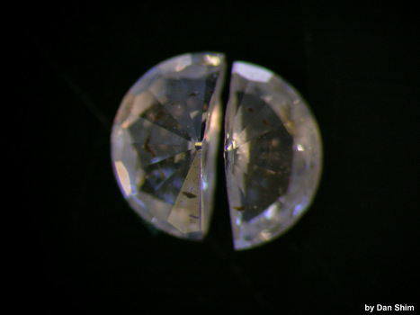 A cracked diamond anvil, damaged by hydrogen infiltration at high temperature and pressure. Credit: S-H Dan Shim/Arizona State University.